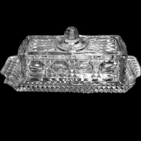 Vintage 70s Era Federal Glass WINDSOR Clear Butter Dish w/Lid and Octagon Knob - Picture 1 of 6